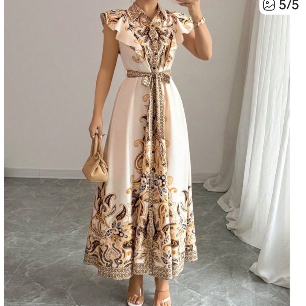 Bohemian Elegant Cream and Gold Maxi Dress NWT size L
